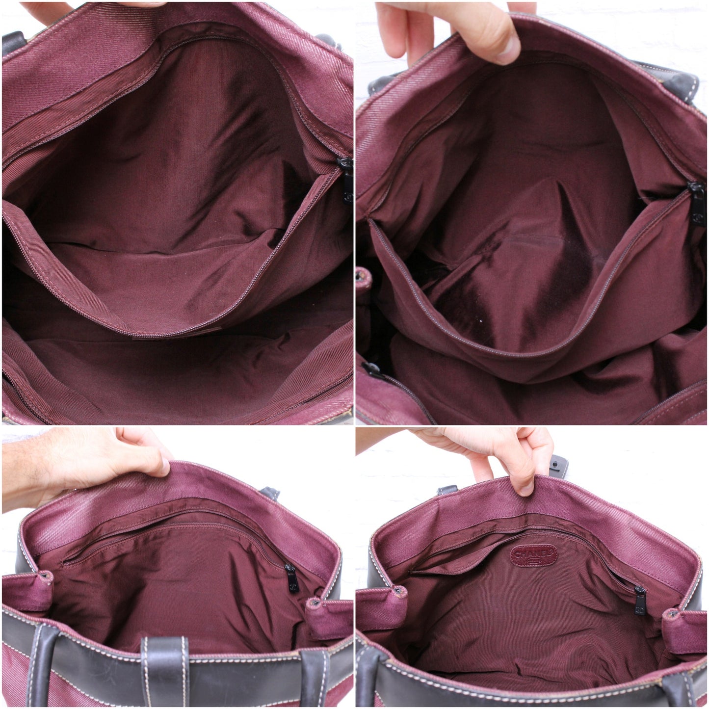 Chanel Tote Burgundy Denim Shoulder Bag Handbag Purse A4733