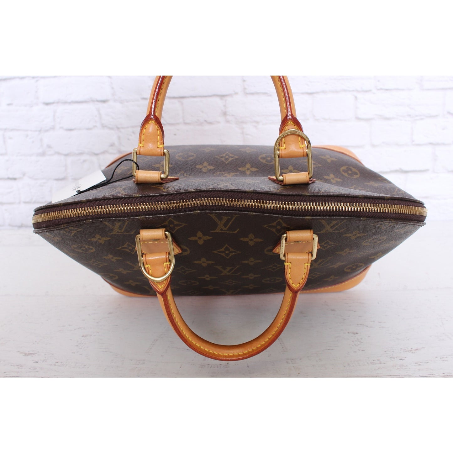 Louis Vuitton Alma MM Monogram Satchel Brown Leather Handbag Tote Purse A5014