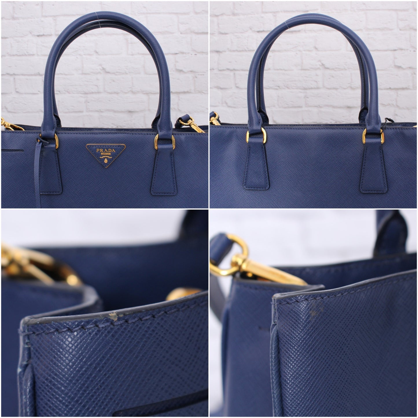 Prada Galliera Blue Saffiano Crossbody Leather Strap Satchel LV Purse A4939