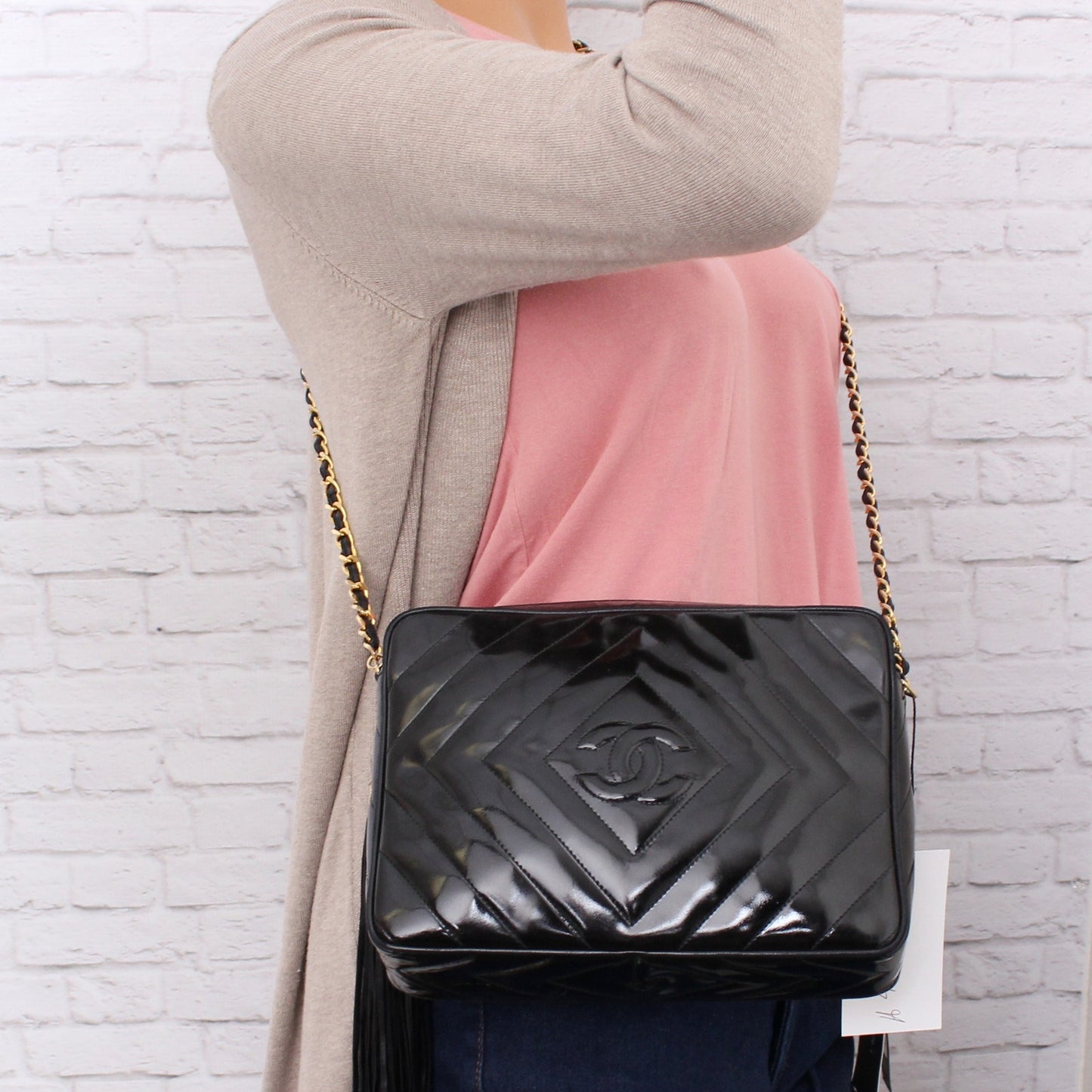 Chanel CC Black Patent Leather Camera Bag Shoulder Crossbody Purse A4959