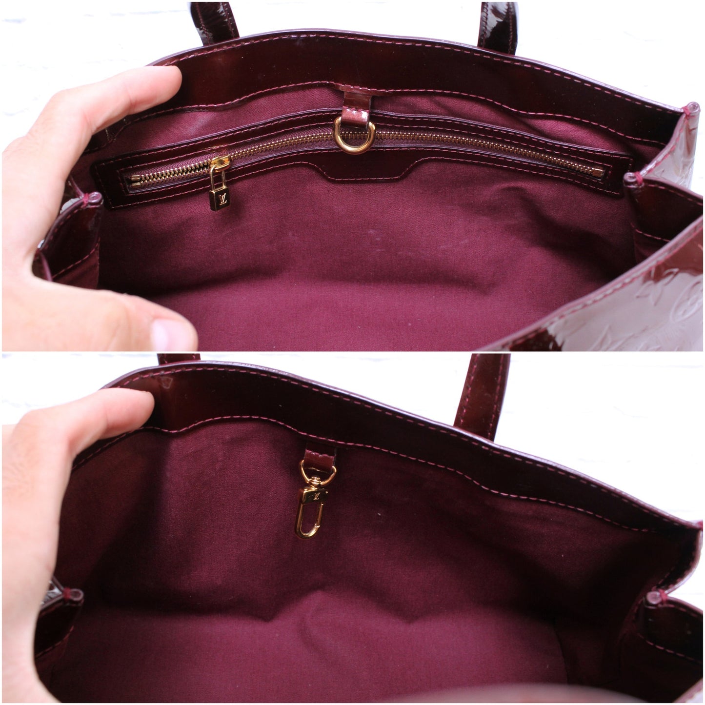 Louis Vuitton Wilshire PM Amarante Vernis Satchel Purse Handbag Pocket A5099