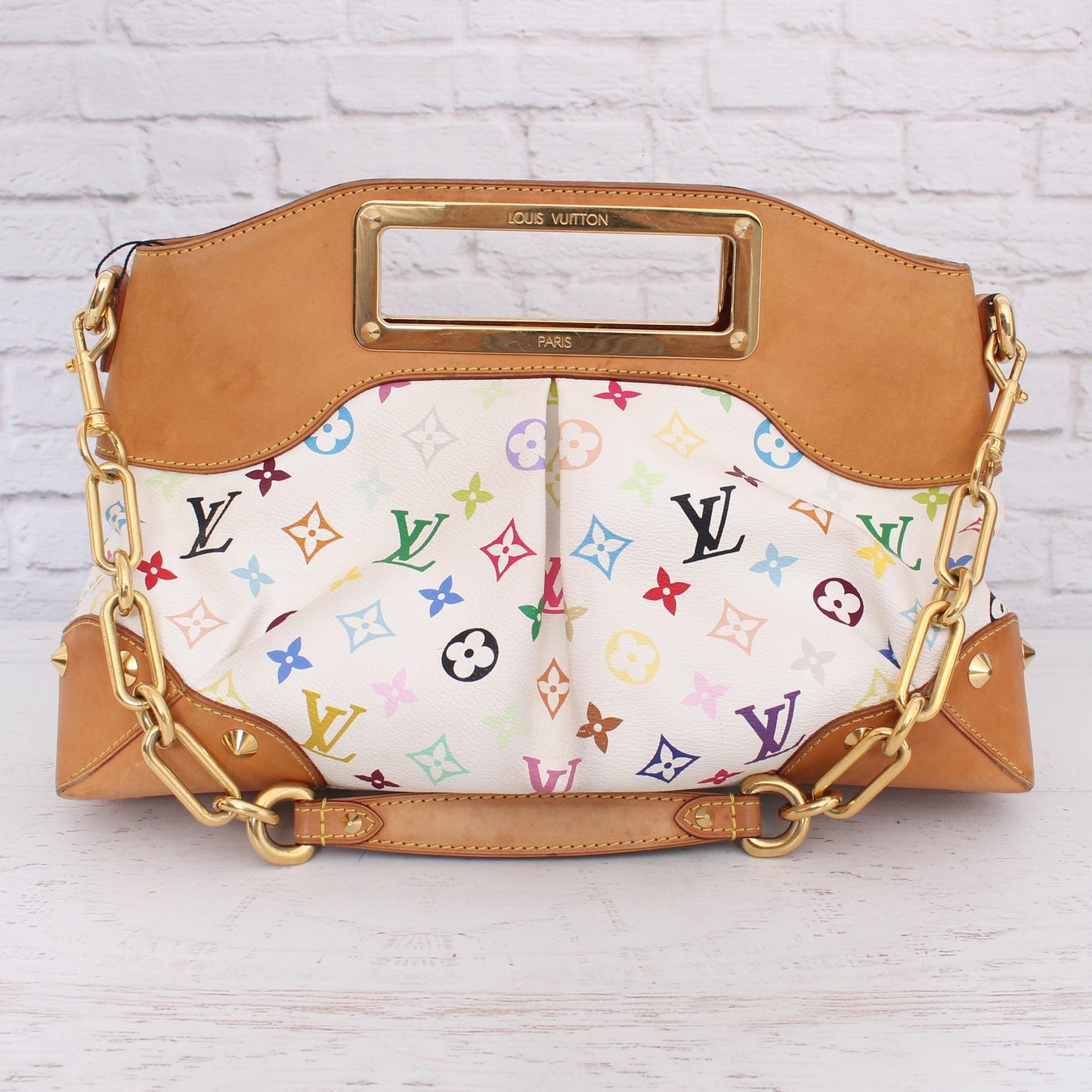Louis Vuitton Judy MM White Multicolor Shoulder White Handbag Purse A3214