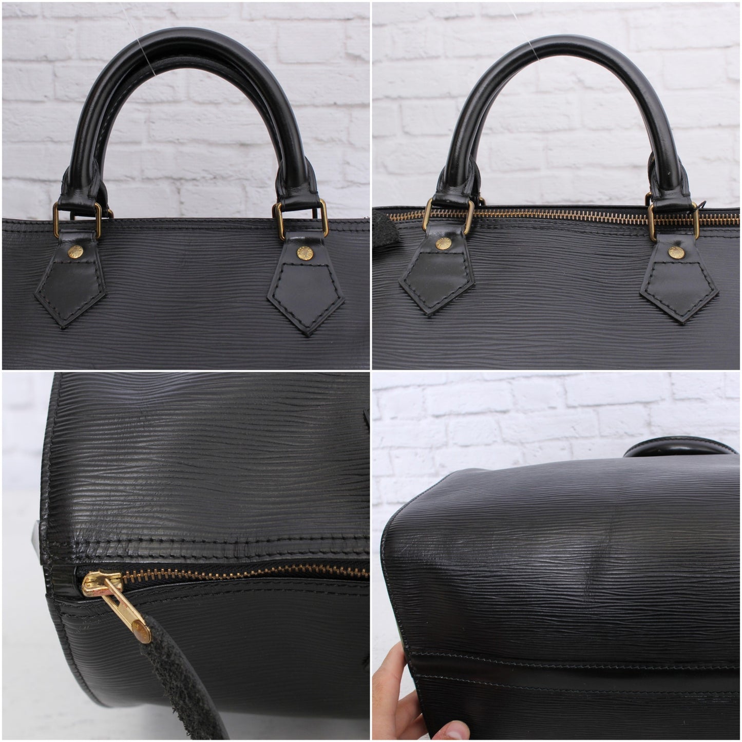 Louis Vuitton Speedy 35 Black Epi Satchel Purse Handbag Large Tote Boston A5367