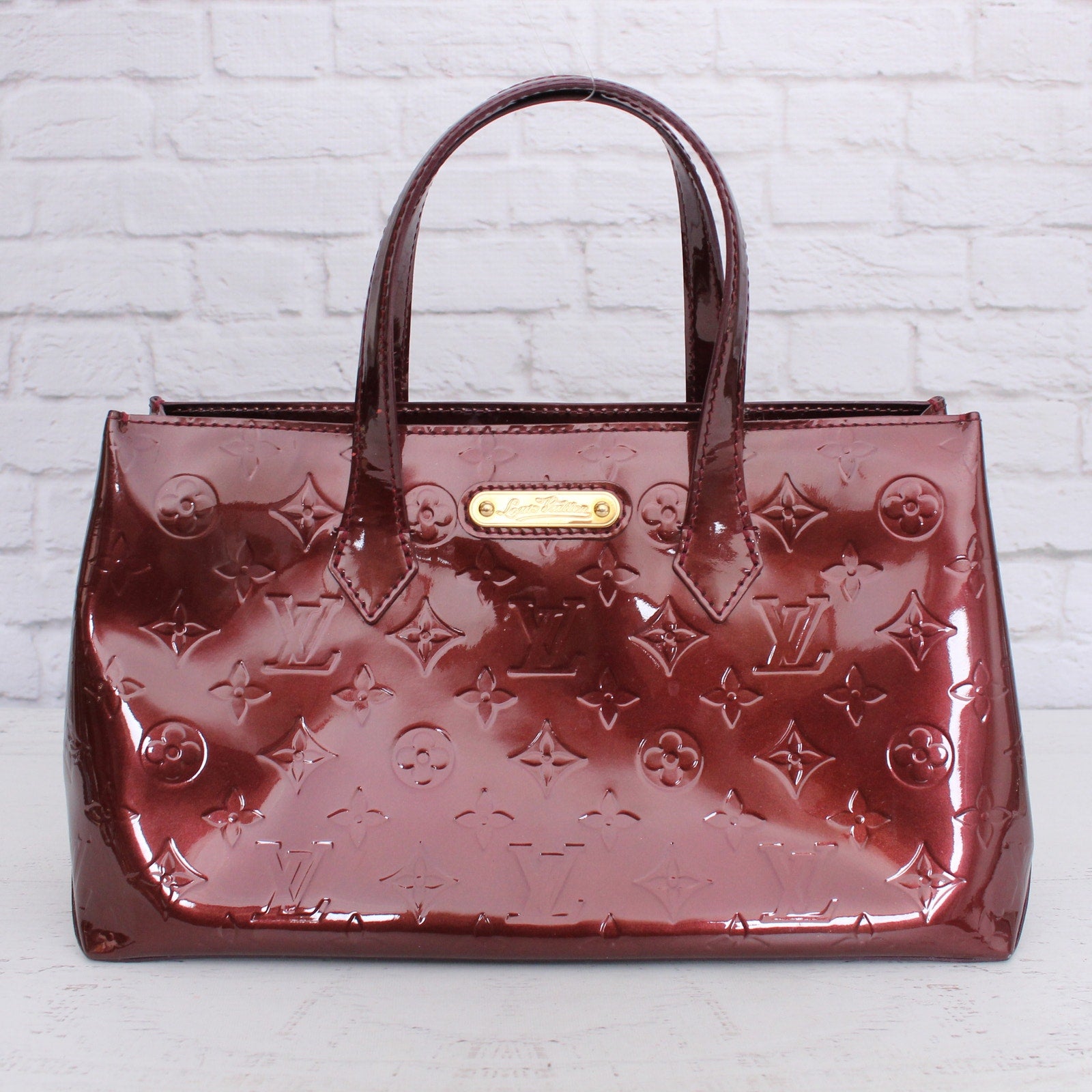 Louis Vuitton Wilshire PM Amarante Vernis Satchel Purse Handbag Pocket A5099