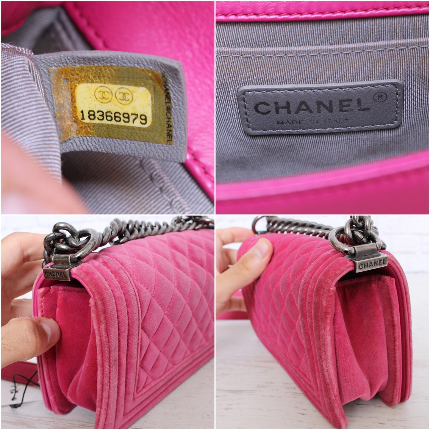 Chanel Boy Bag Pink Velour Crossbody and Shoulder Bag Purse Handbag A5365