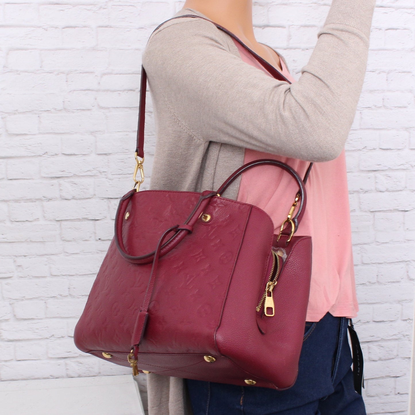 Louis Vuitton Montaigne MM Purple Empreinte Aurore Leather Shoulder Purse A5978