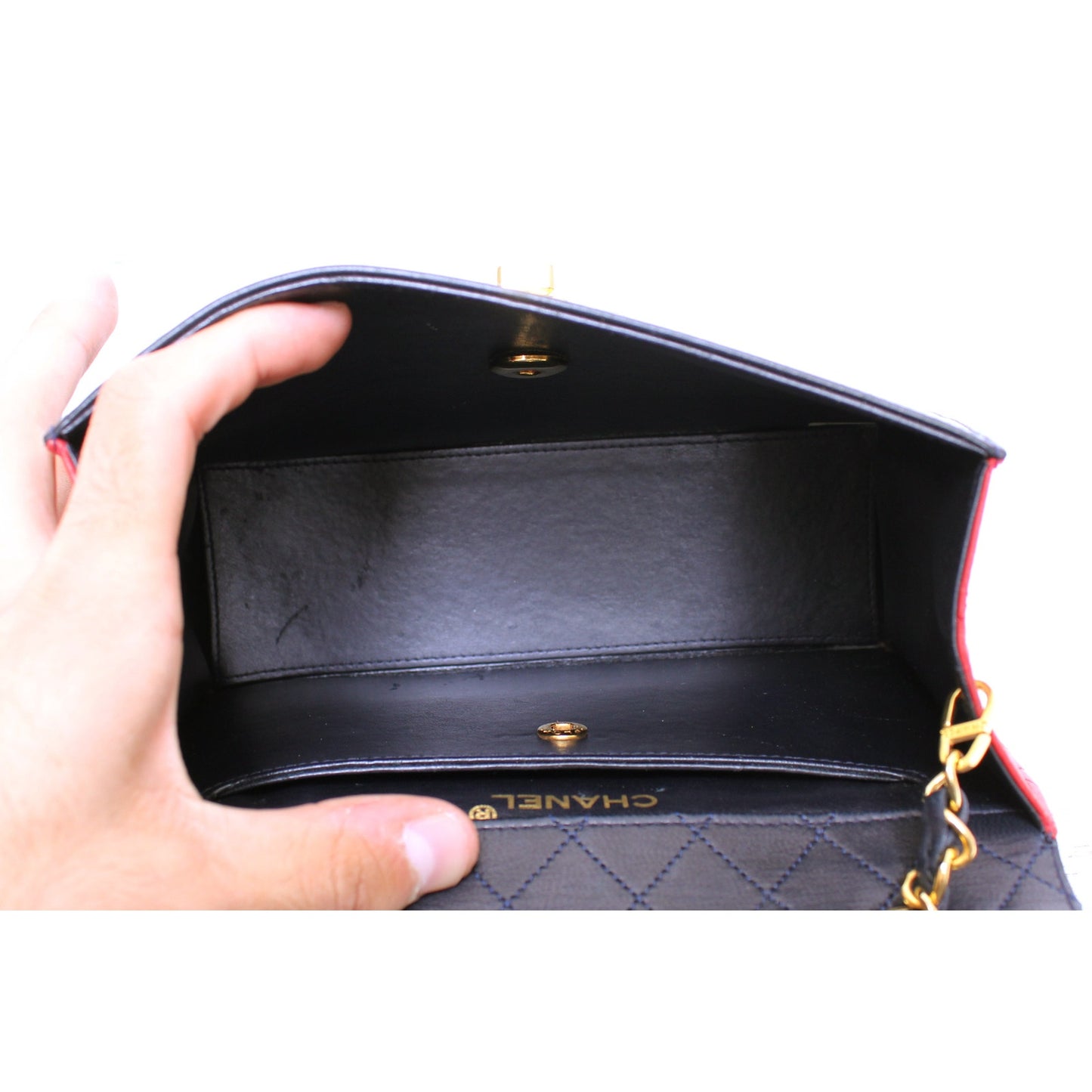 Chanel Trapezoid Flap Bag Two Tone Lambskin Leather Shoulder Crossbody Bag A4695