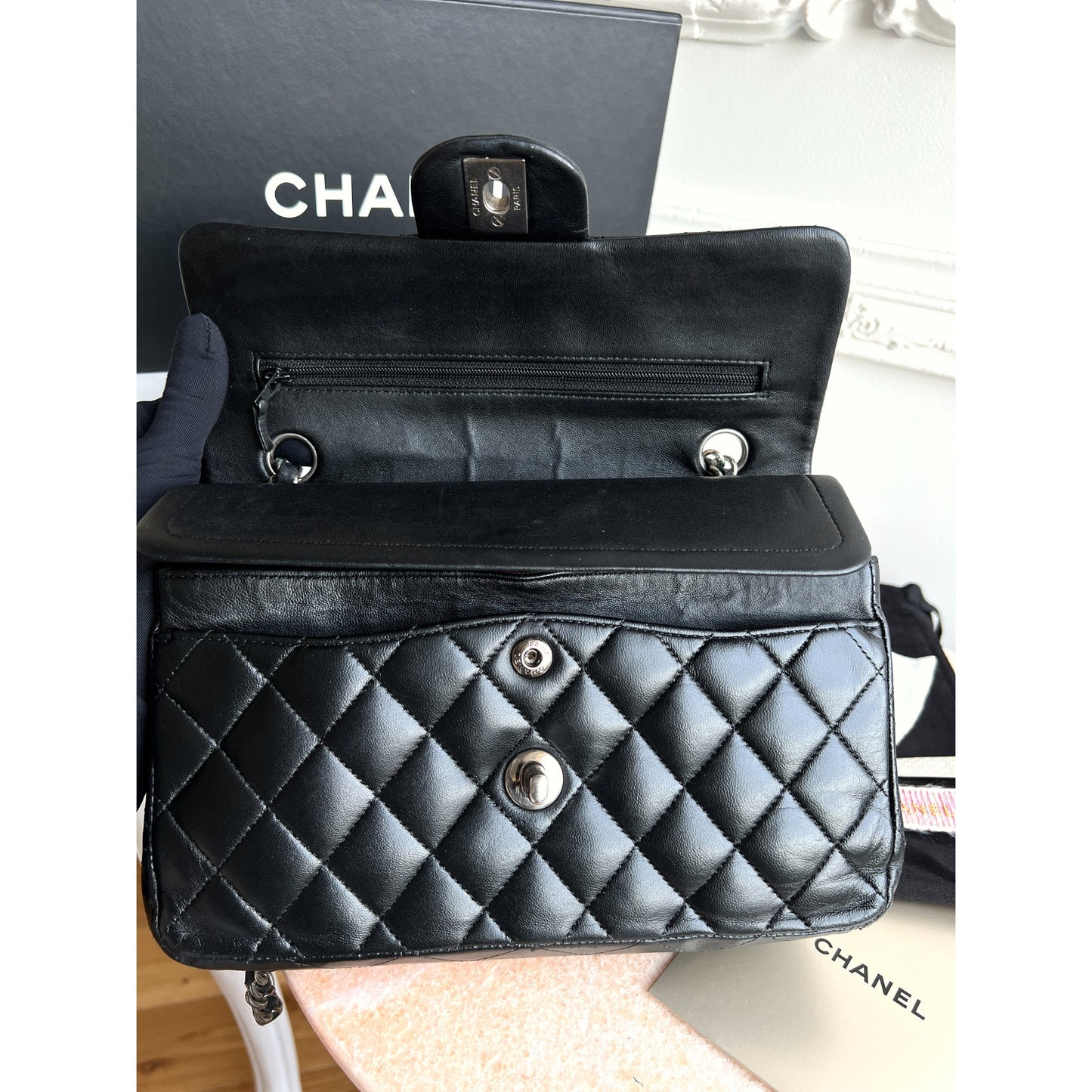 Chanel Lambskin Black Classic Double Flap Medium Quilted Bag B0735