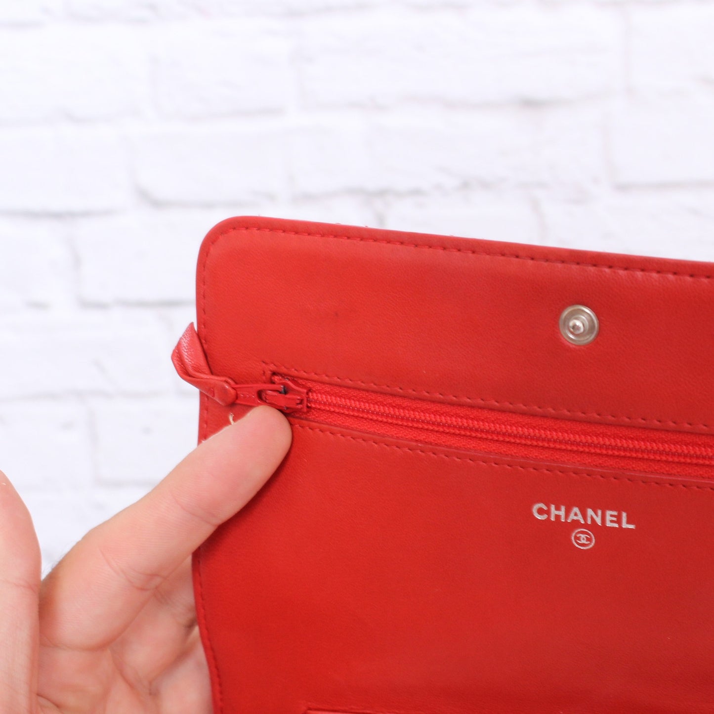 Chanel CC Full Flap Wallet on Chain Red Lambskin Leather Shoulder Handbag A4714