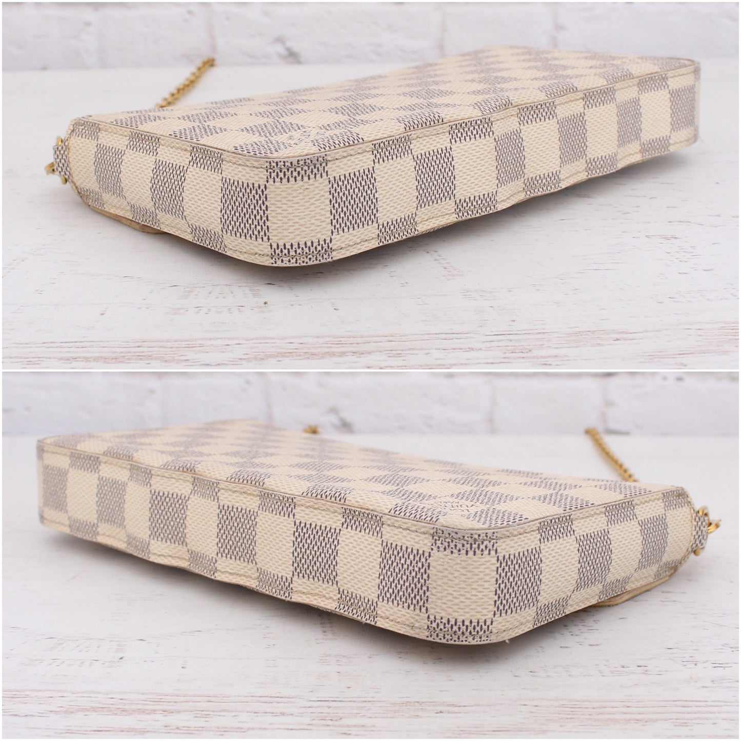 Louis Vuitton Pochette Felice Damier Azur Crossbody Shoulder Handbag Brown A4354