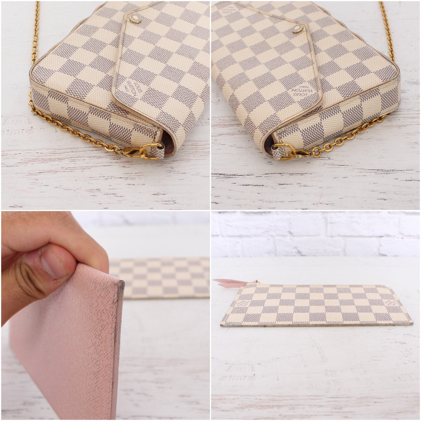Louis Vuitton Pochette Felice Damier Azur Crossbody Shoulder Handbag Brown A4354