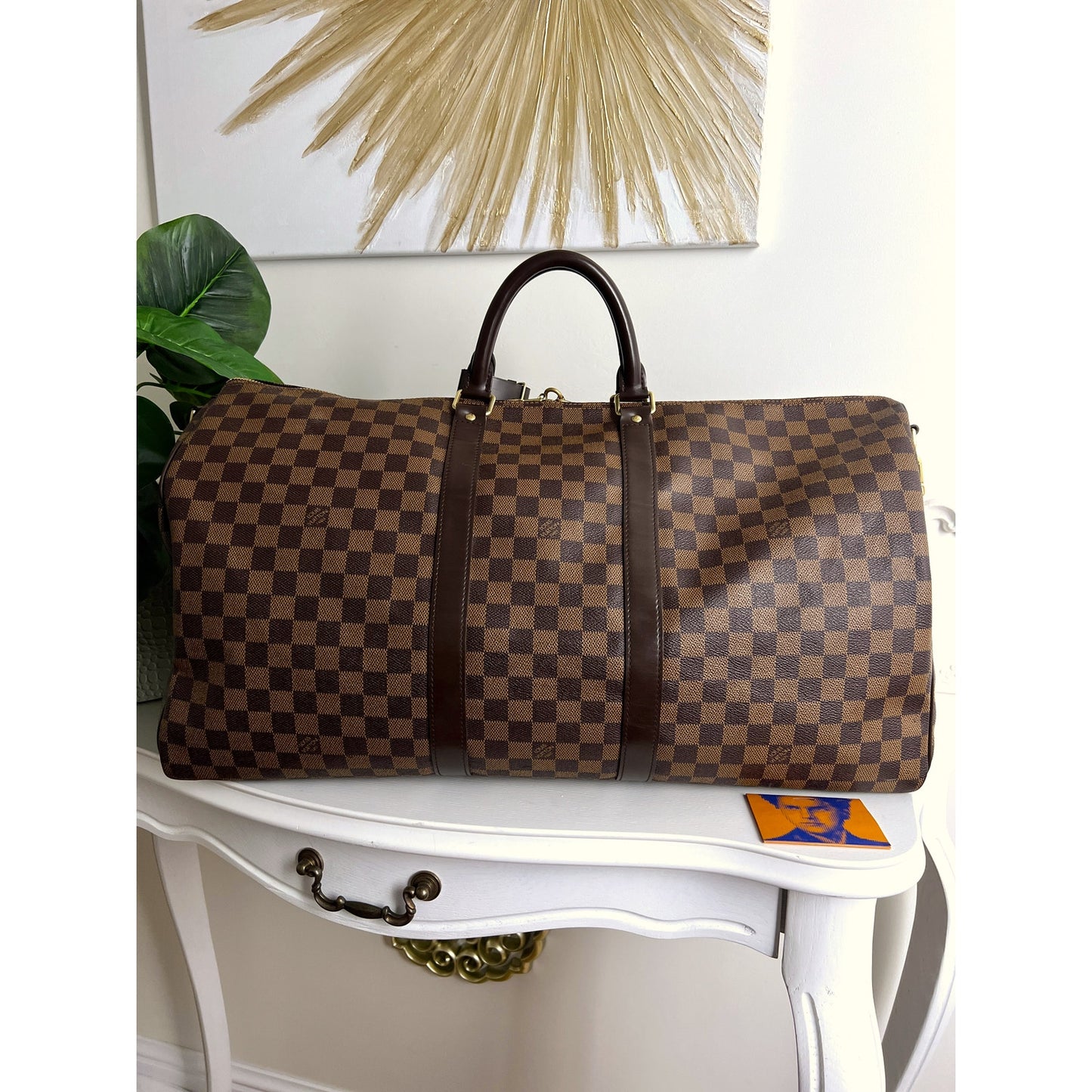 Authentic Louis Vuitton Keepall Bandouliere 55 Damier Ebene Travel Bag