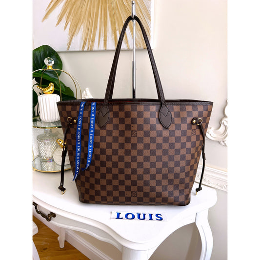 Louis Vuitton Neverfull MM Damier Ebene Leather Tote Shoulder LV Brown