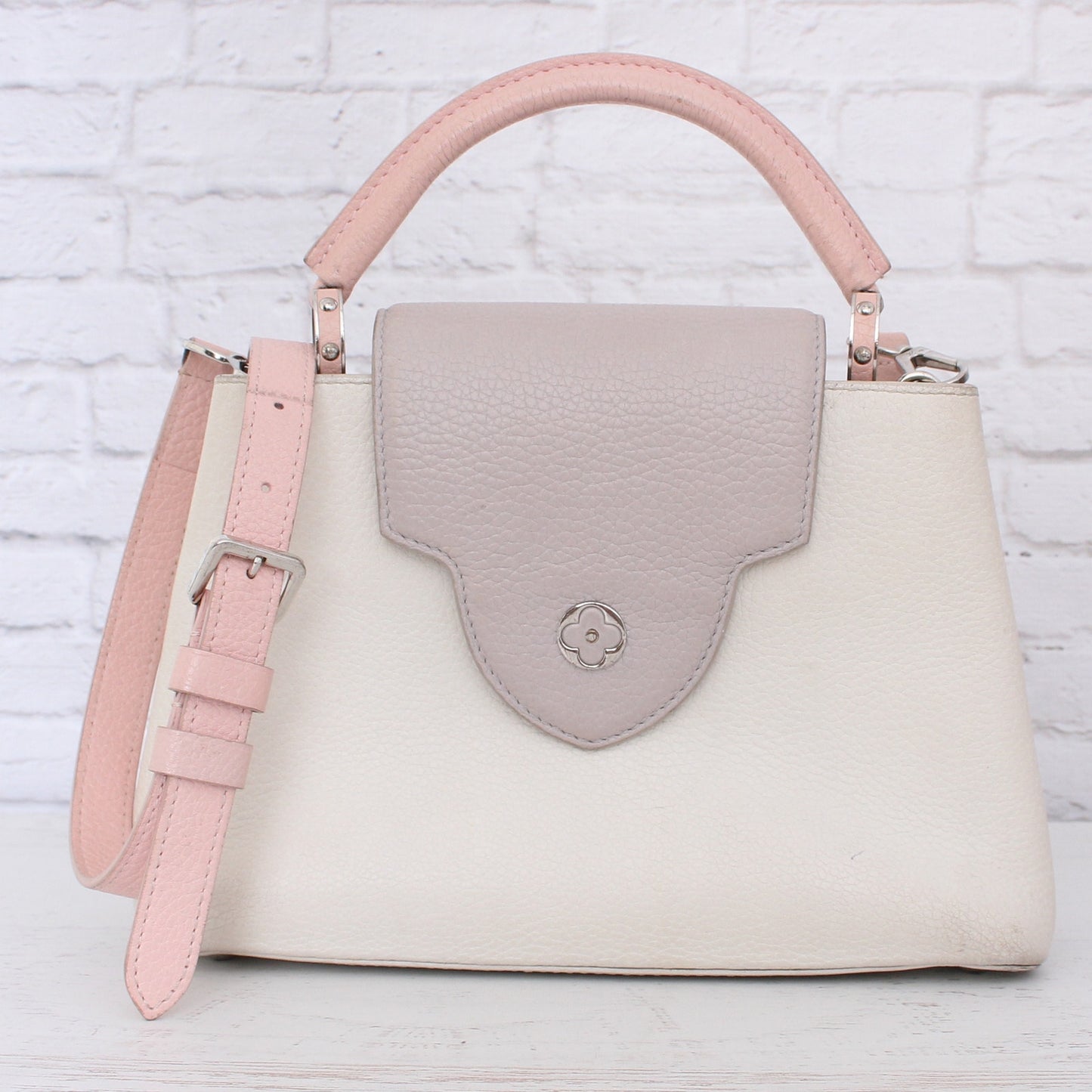 Louis Vuitton Capucines BB White Taurillon Crossbody Satchel Handbag