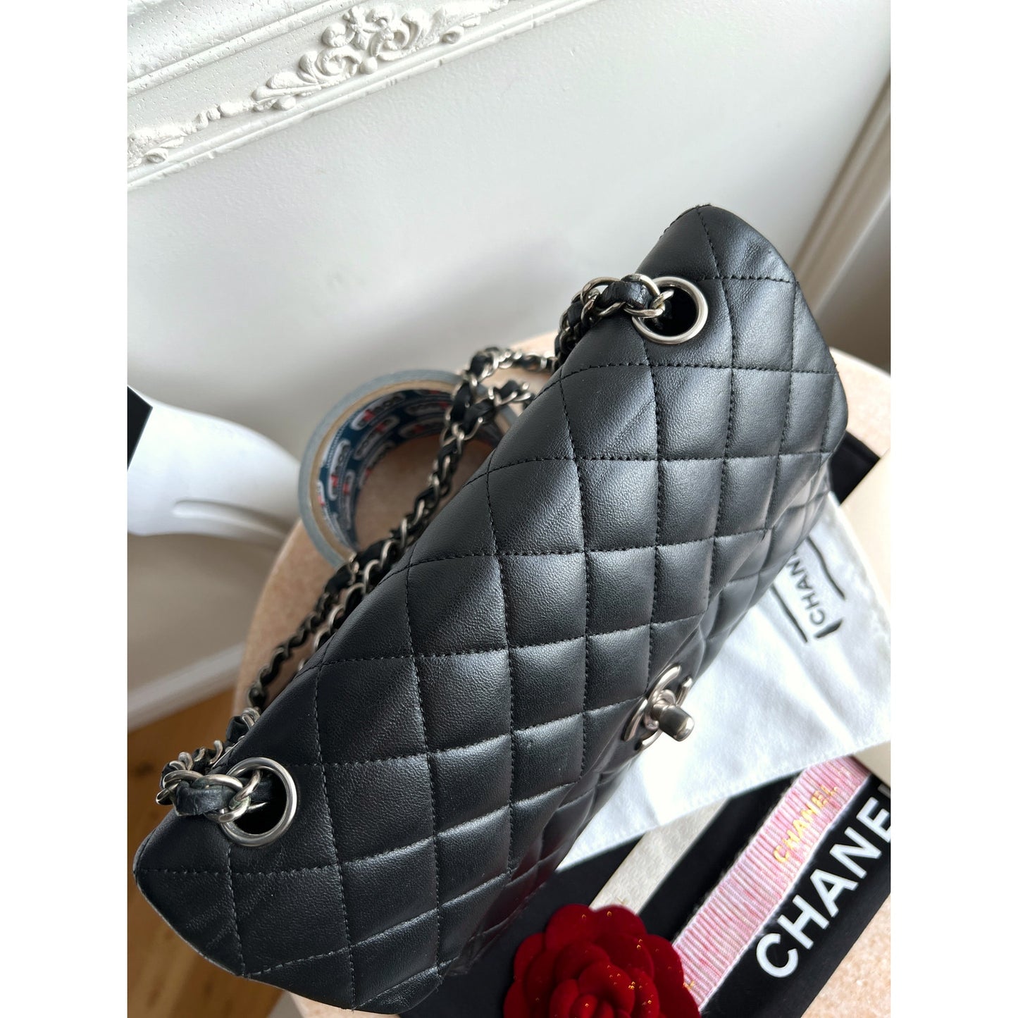 Chanel Lambskin Black Classic Double Flap Medium Quilted Bag B0735