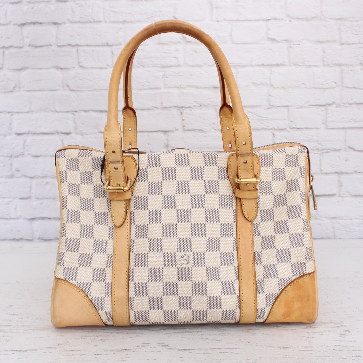 Louis Vuitton Berkeley Damier Azur Tote Shoulder Bag White Boston Duffle A5343