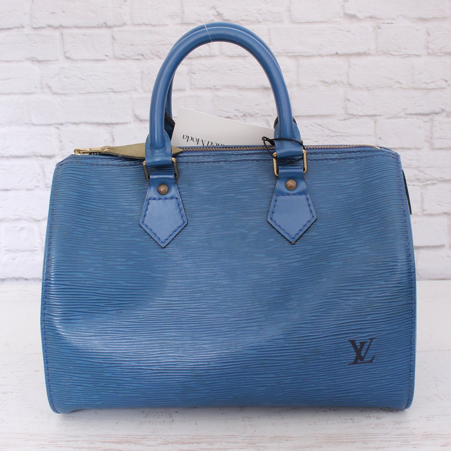 Louis Vuitton Speedy 25 Blue Epi Leather Satchel Purse Handbag Tote Purse A4917