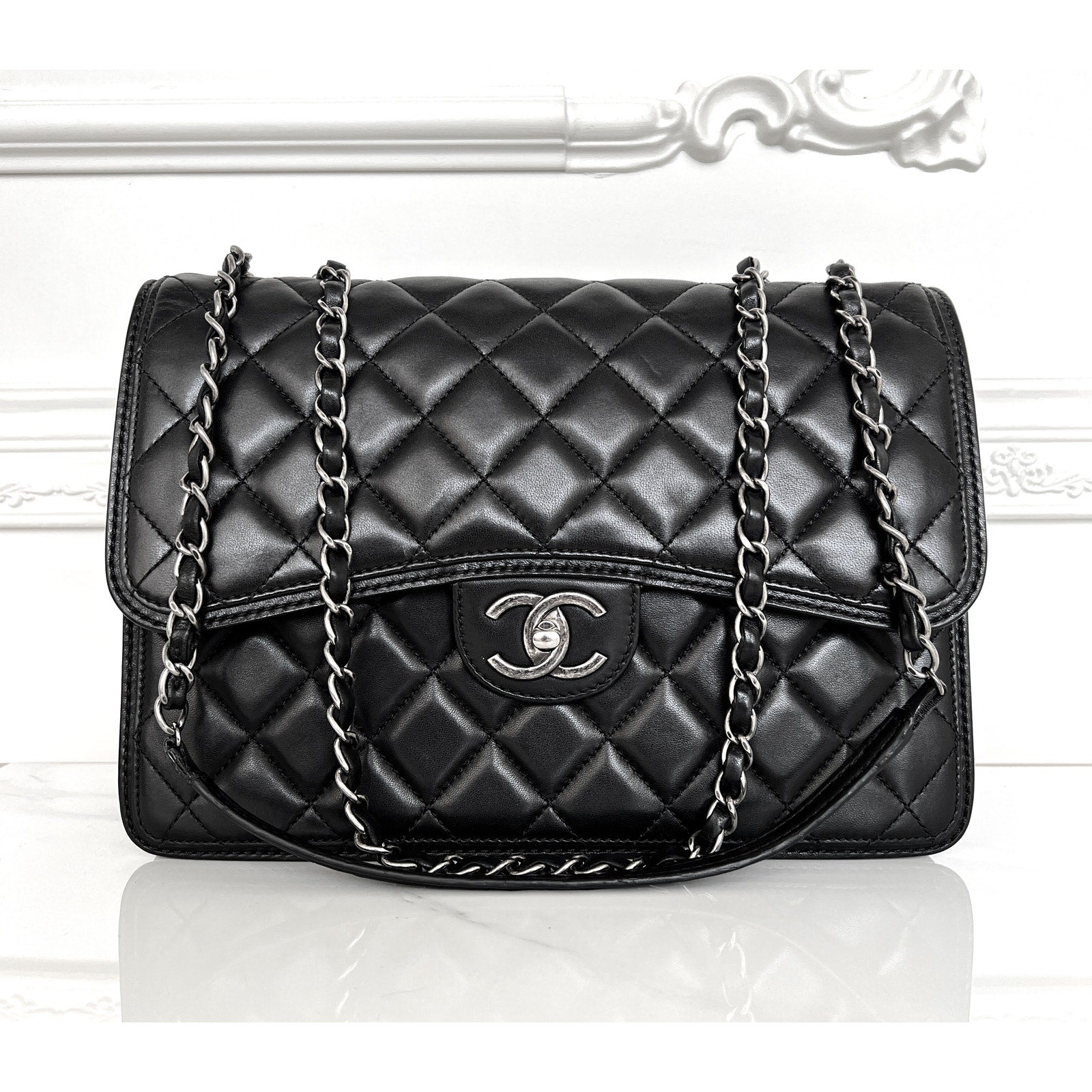 Chanel Large Seasonal Flap Black Lambskin Citizen Zip 29cm Bag B0740