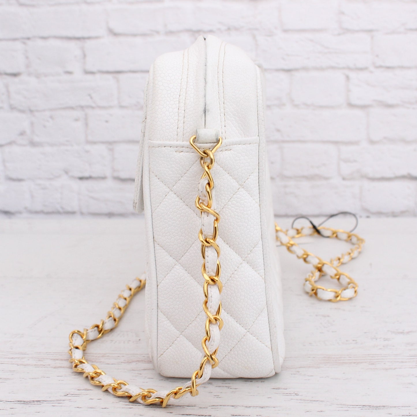 Chanel CC Camera Bag White Caviar Leather Shoulder Handbag A4730