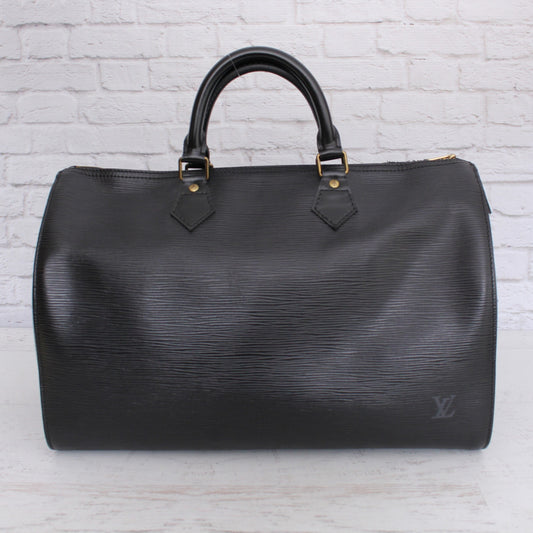 Louis Vuitton Speedy 35 Black Epi Satchel Purse Handbag Large Tote Boston A5367
