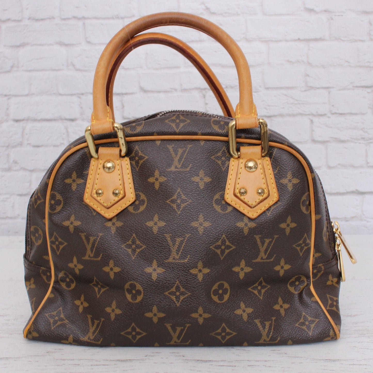 Louis Vuitton Manhattan PM Satchel Monogram Tote Handbag Brown Purse A5104