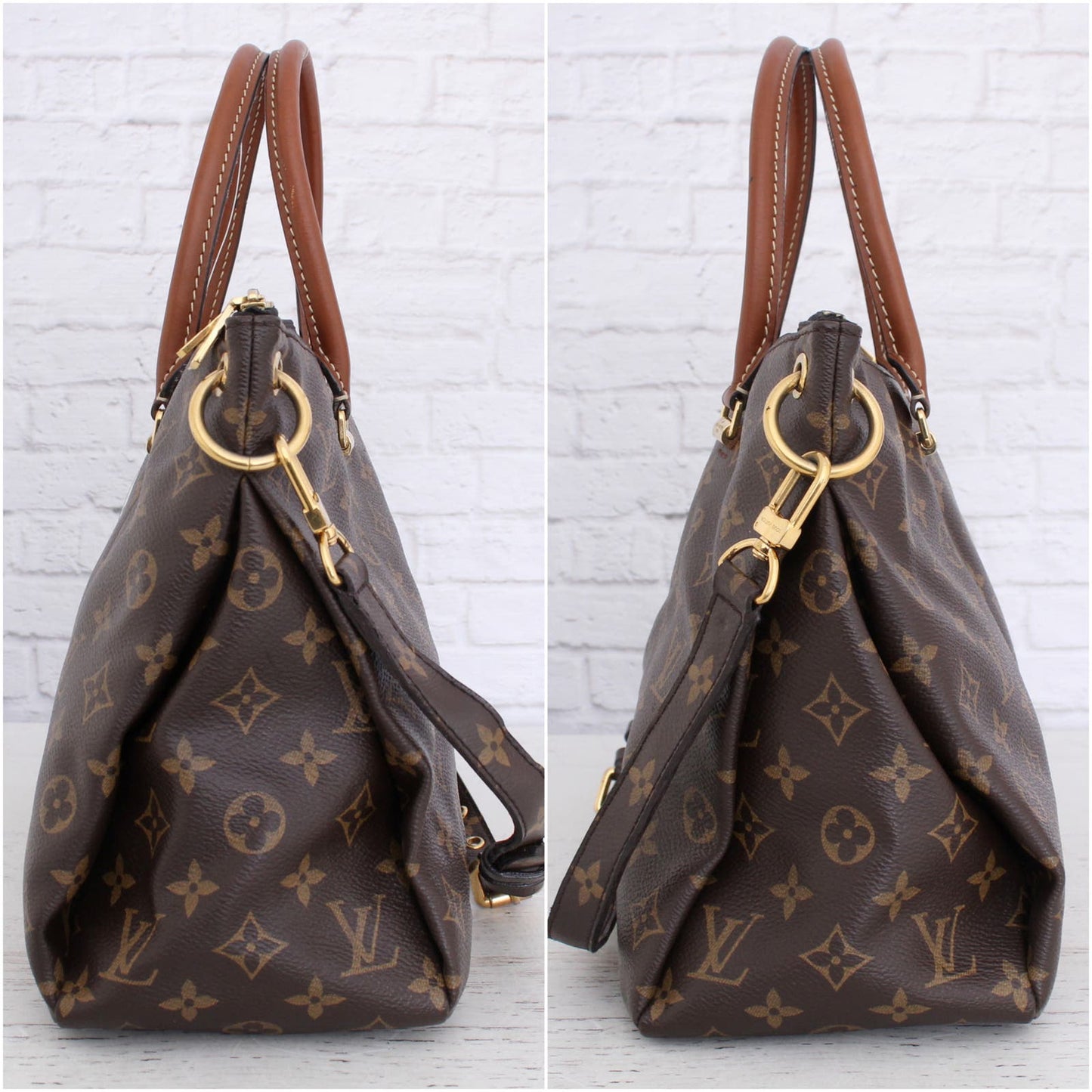 Louis Vuitton Pallas MM Noir Monogram Shoulder Bag Brown Satchel Purse