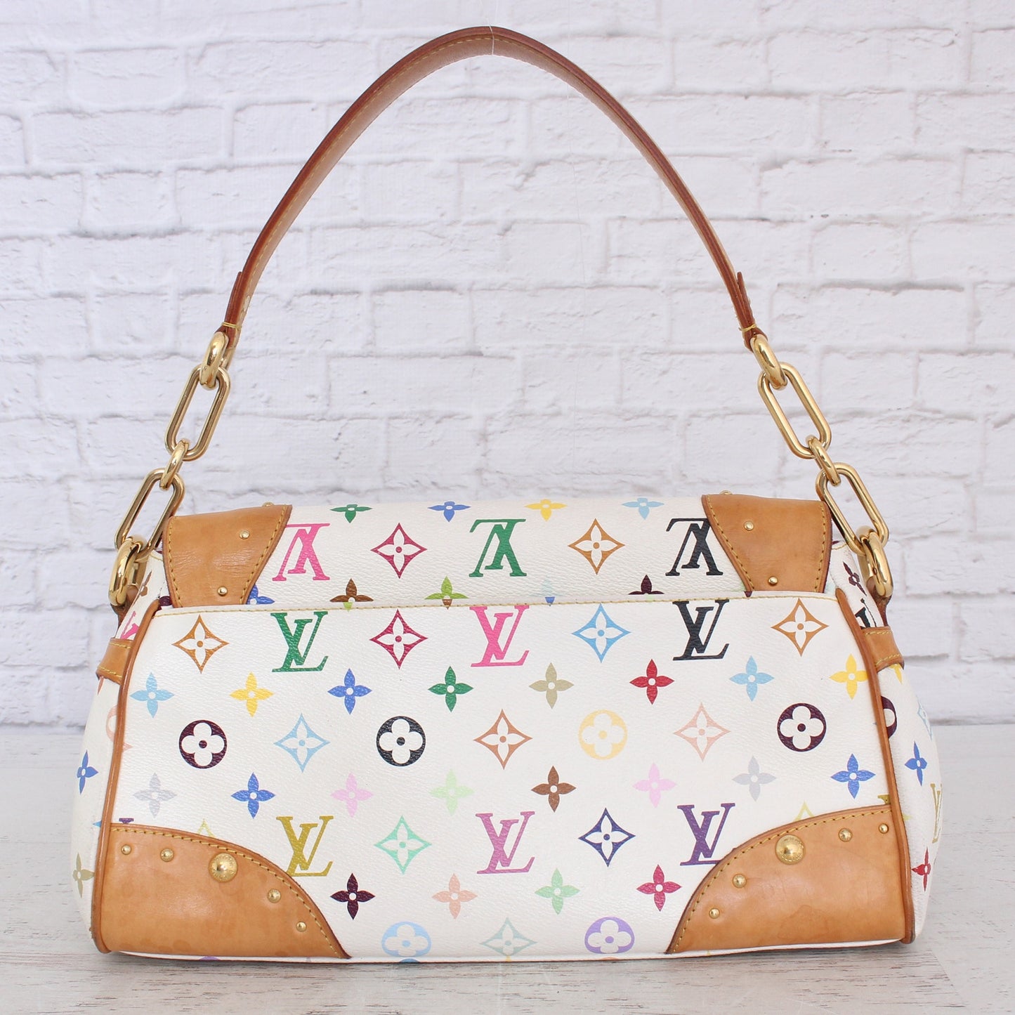 Louis Vuitton Beverly MM White Multicolor Shoulder Tote Leather Purse