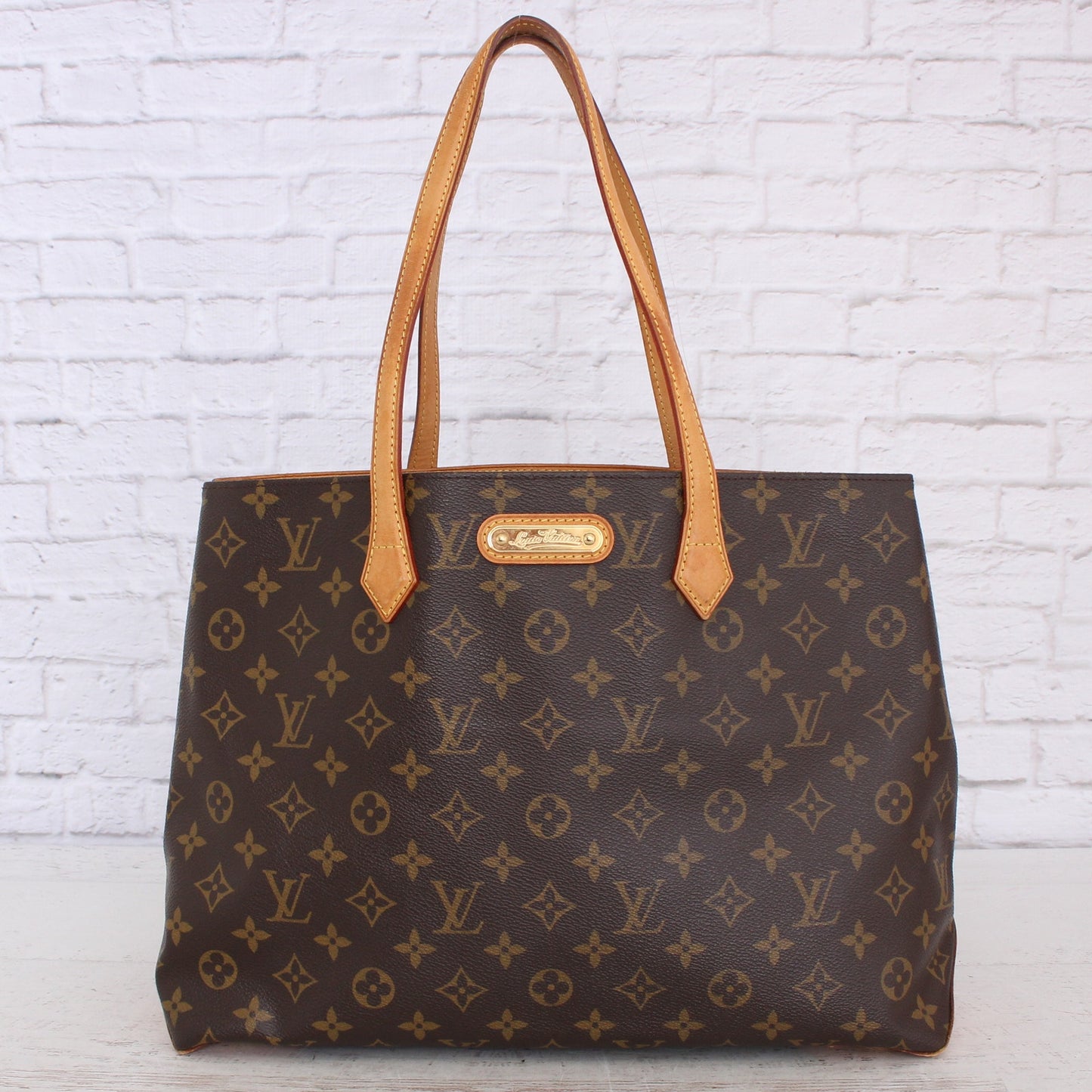 Louis Vuitton Wilshire MM Monogram Tote Shoulder Satchel Purse Brown