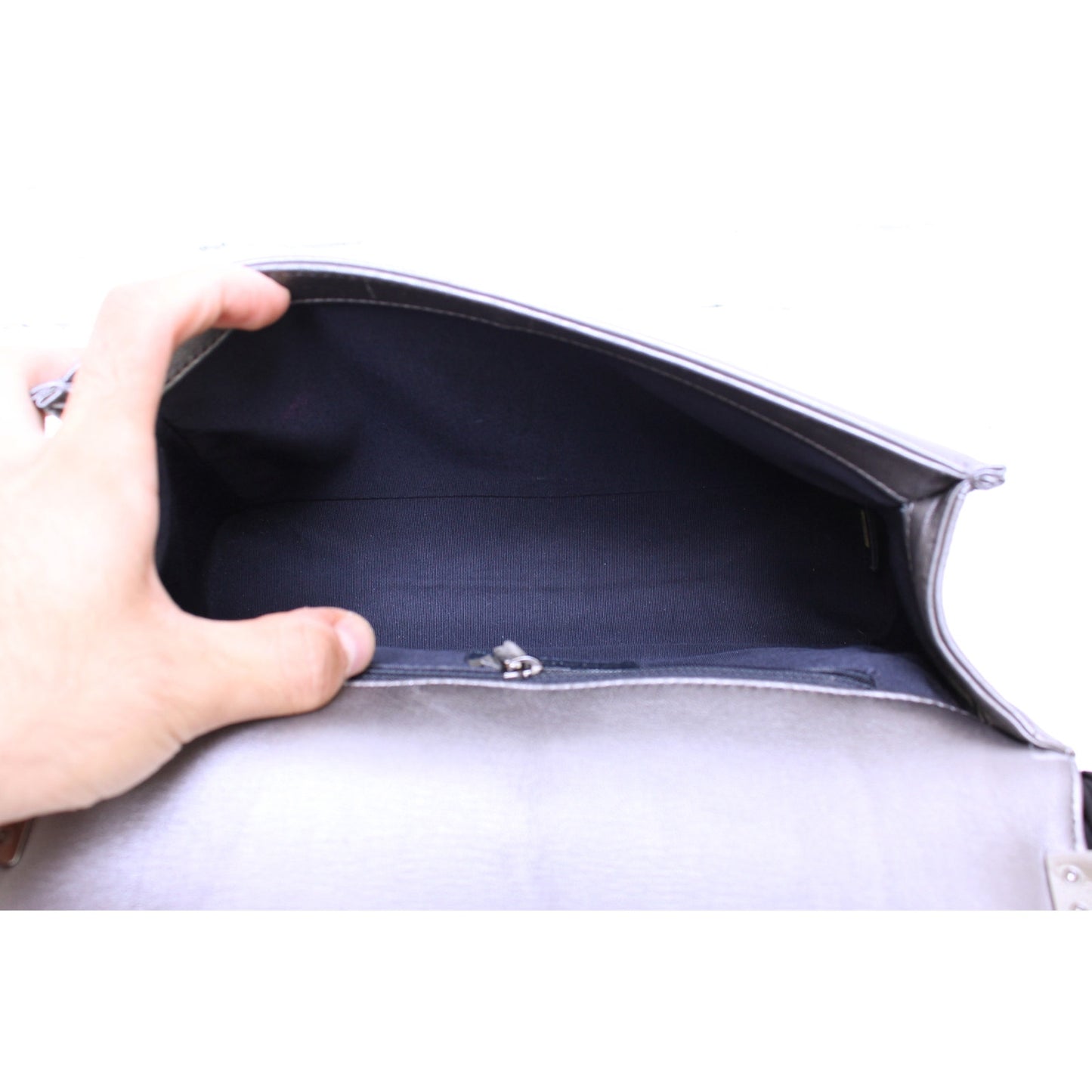 Chanel Boy Bag Cube Grey Lambskin Leather Shoulder Crossbody Purse A4572