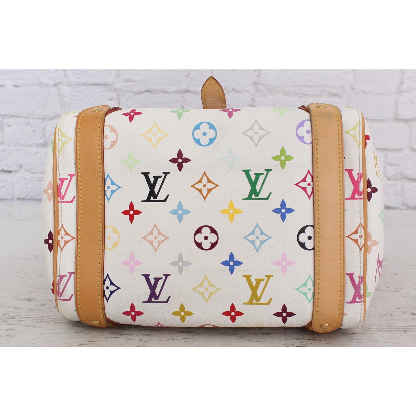 Louis Vuitton Priscilla White Multicolor Satchel Bag Tote Leather Purse