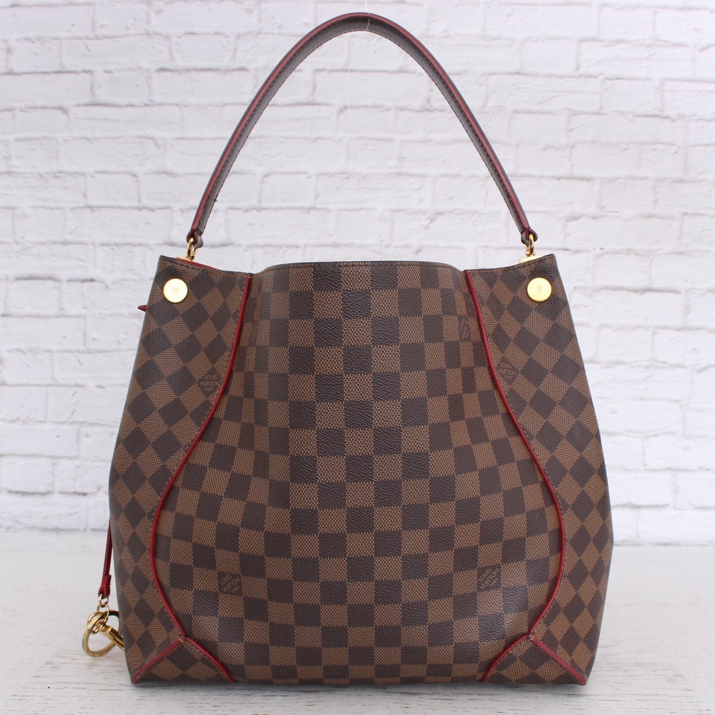 Louis Vuitton Caissa Hobo Damier Ebene Shoulder Bag Tote Large Red Zip