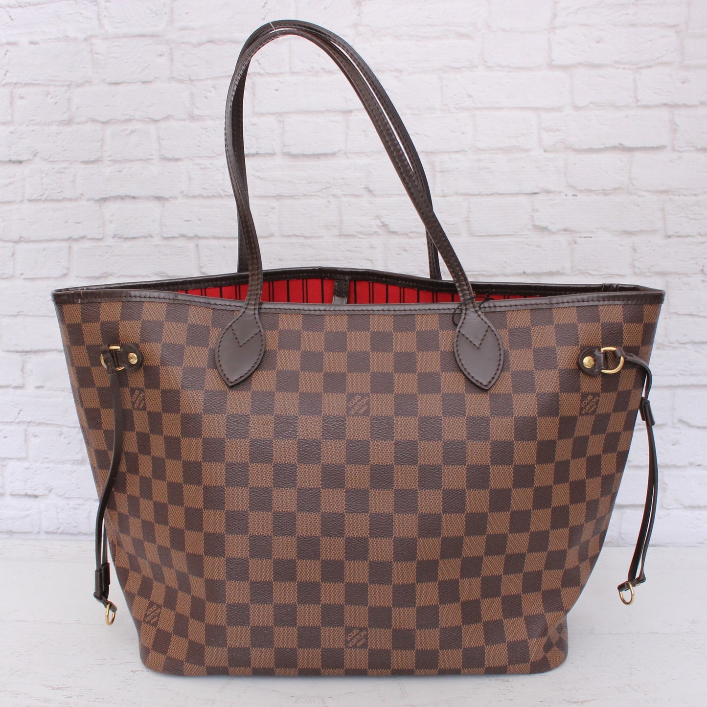 Louis Vuitton Neverfull MM Damier Ebene Leather Tote Shoulder Purse Brown A4981