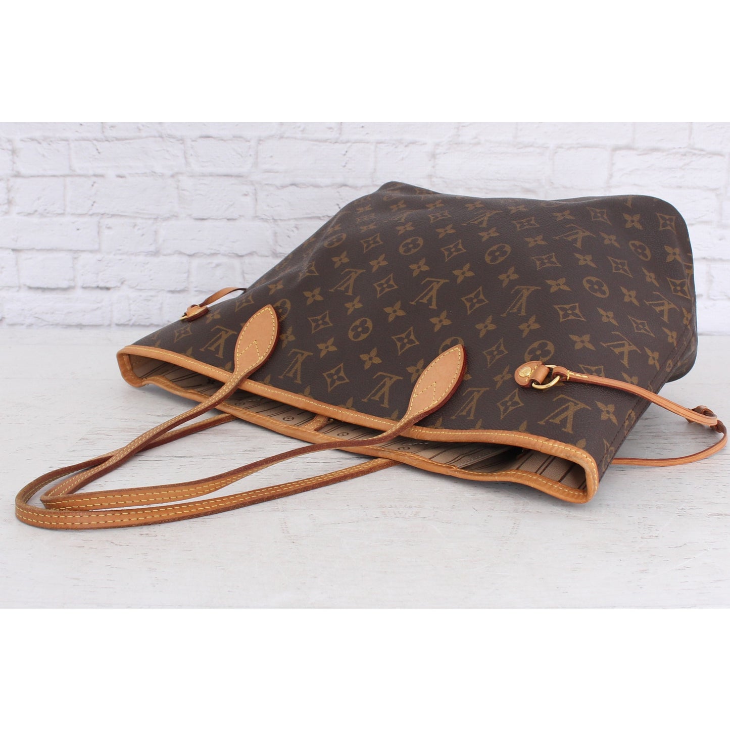 Louis Vuitton Neverfull MM Monogram Leather Tote Shoulder Purse Brown