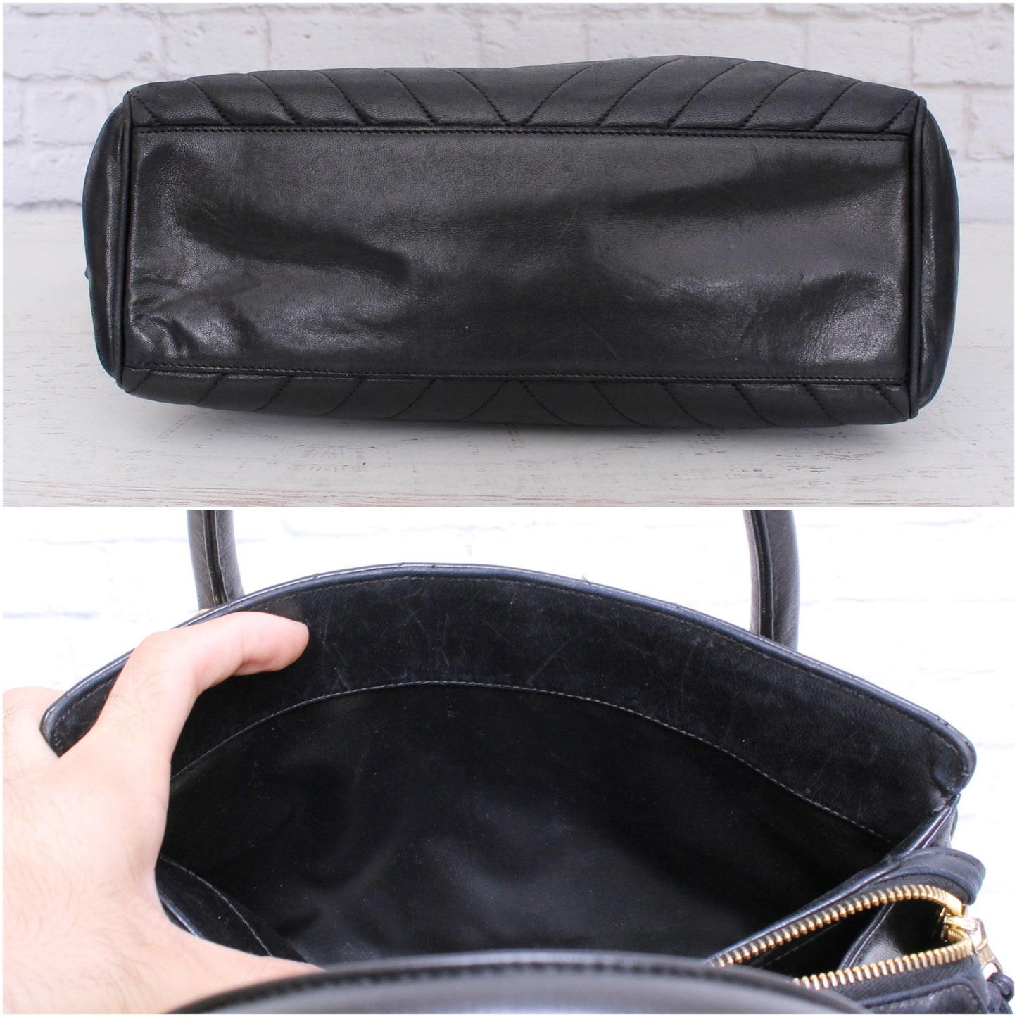 Chanel V Stitch 2 Way Handbag Black Lambskin Leather Shoulder Purse A4935