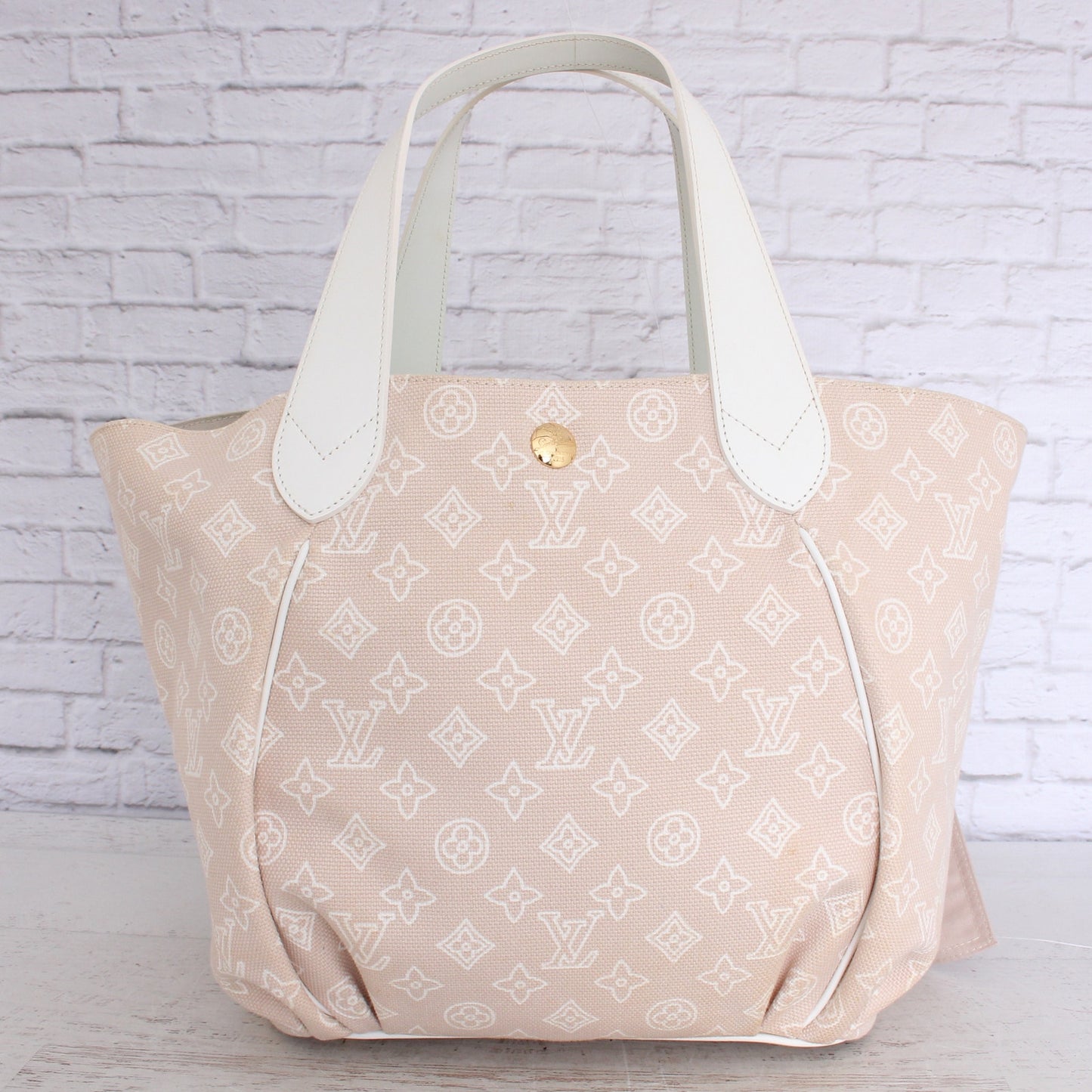 Louis Vuitton Cabas Ipanema PM Beige Canvas Leather Tote Shoulder Purse