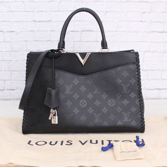 Louis Vuitton Very Zipped Tote Black Leather Satchel Shoulder Purse LV