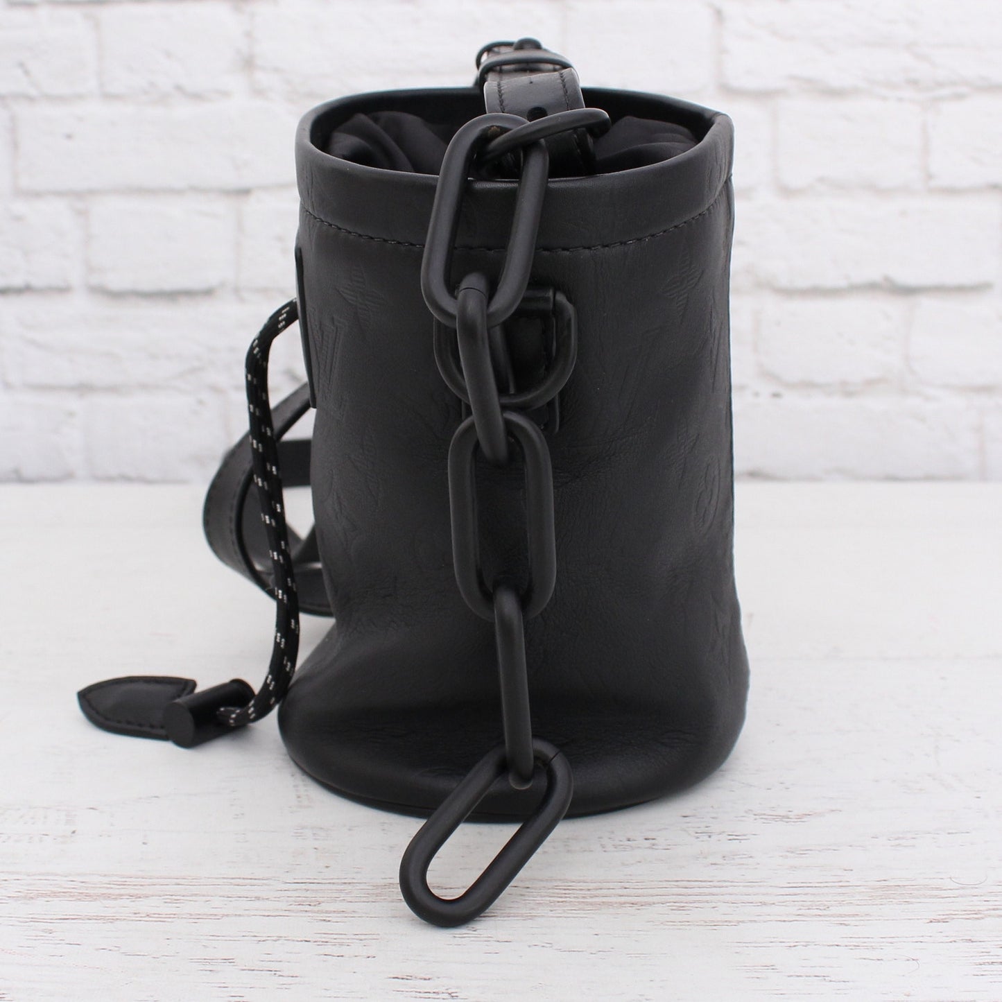 Louis Vuitton Chalk Nano Bucket Bag Monogram Shadow Leather Crossbody A4283