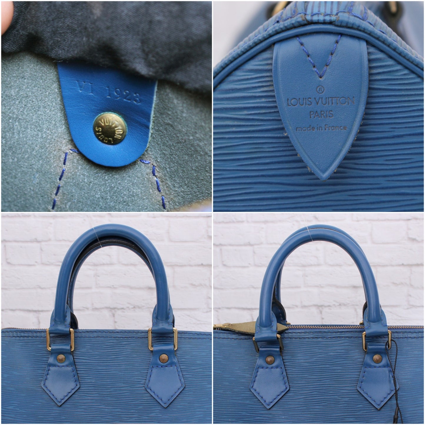 Louis Vuitton Speedy 25 Blue Epi Leather Satchel Purse Handbag Tote Purse A4917