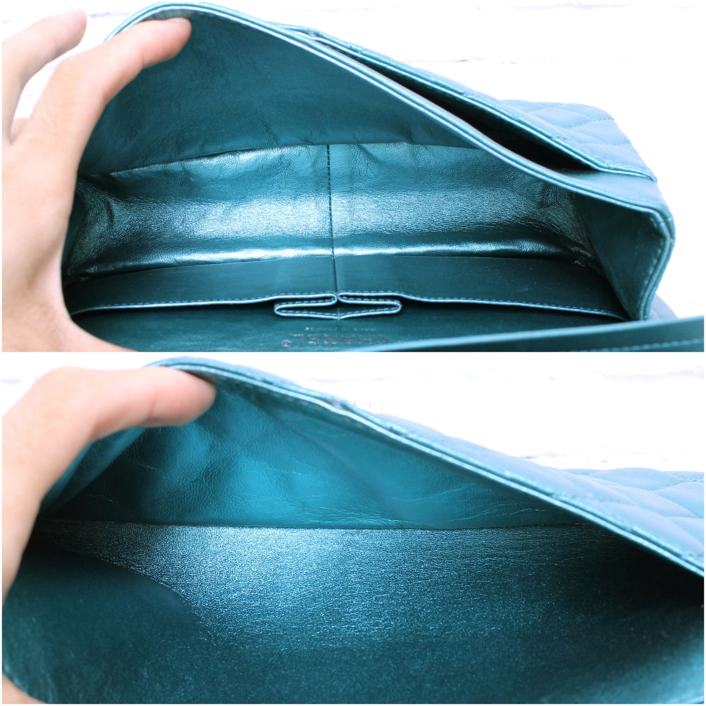 Chanel Classic Double Flap Reissue Metallic Teal Green Leather Crossbody A4713