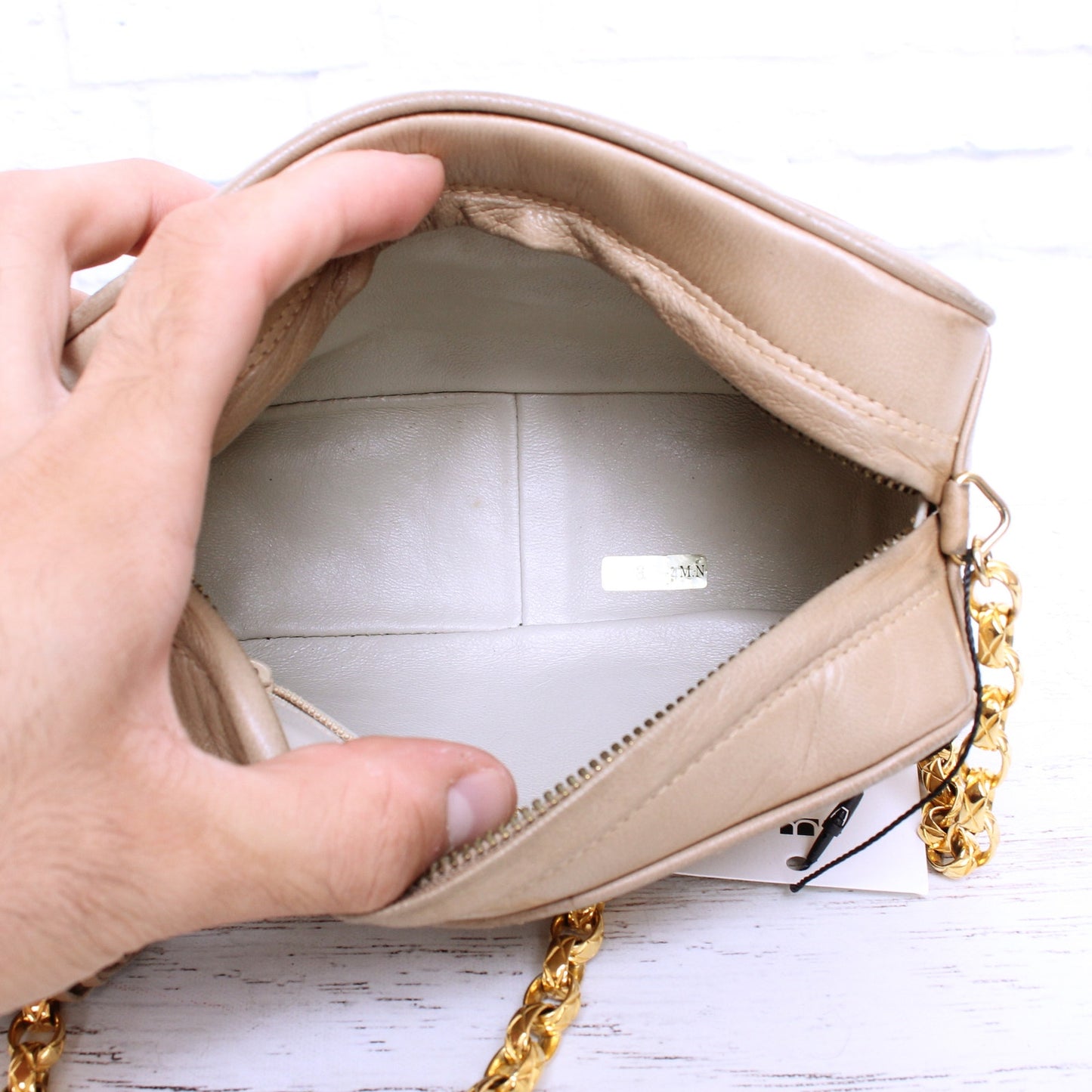 Chanel CC Camera Bag Beige Lambskin Leather Shoulder Crossbody Handbag A4790