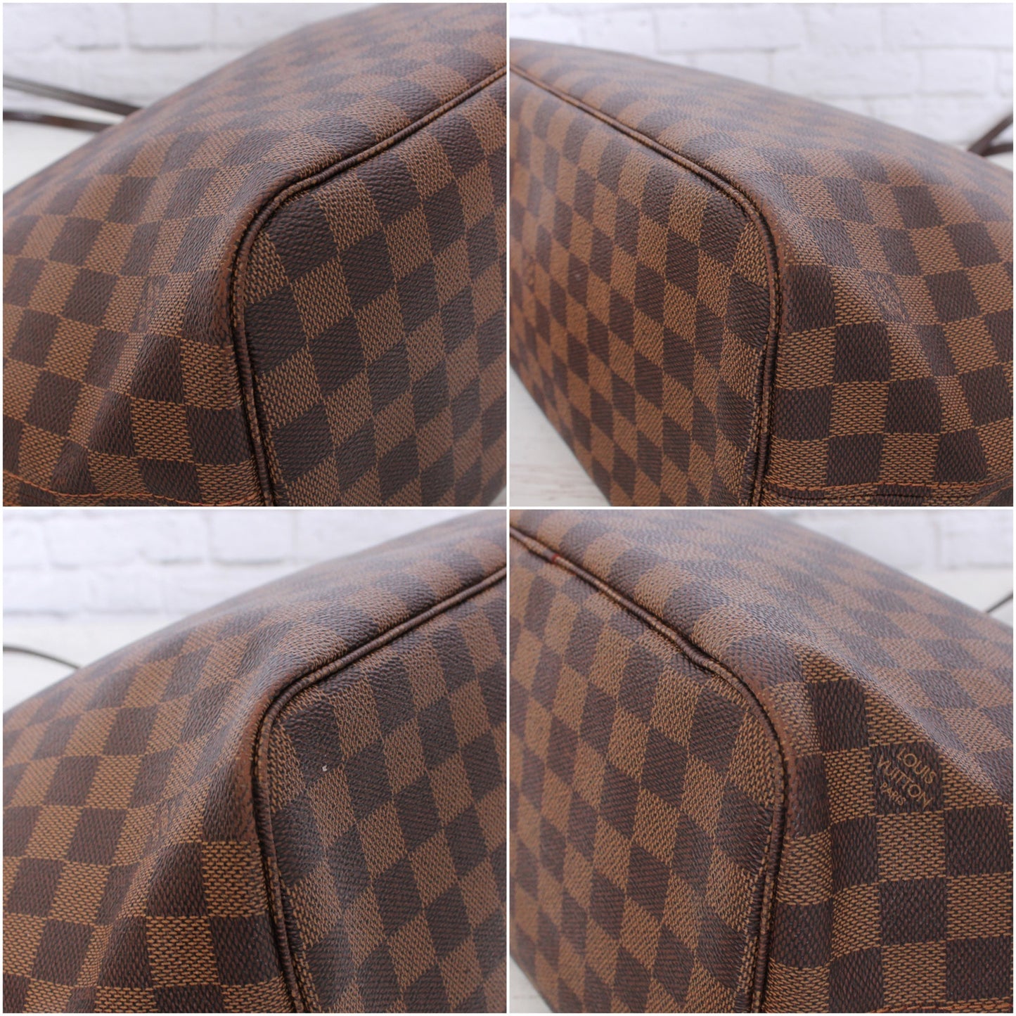 Louis Vuitton Neverfull MM Damier Ebene Leather Tote Shoulder Purse Brown A4981