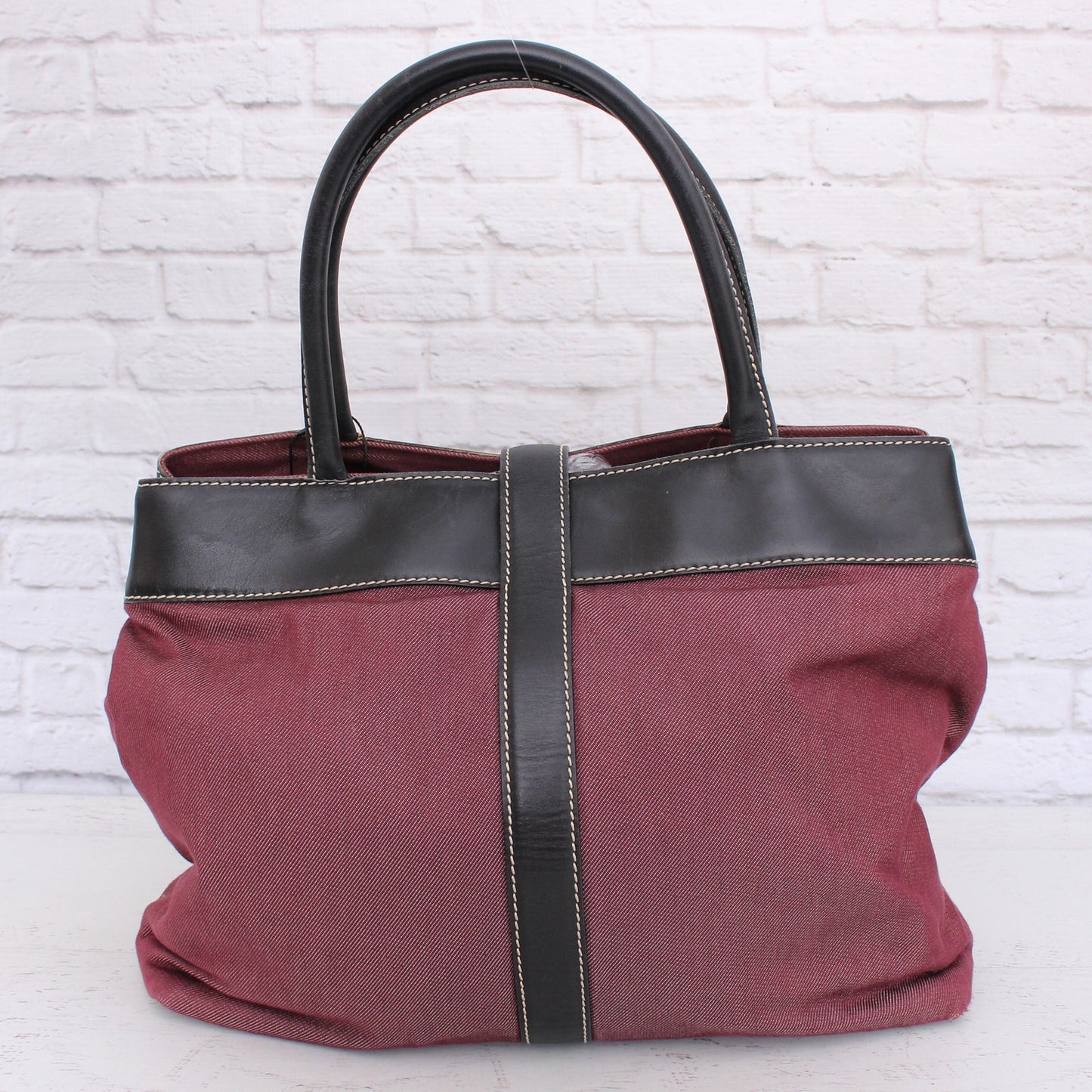 Chanel Tote Burgundy Denim Shoulder Bag Handbag Purse A4733