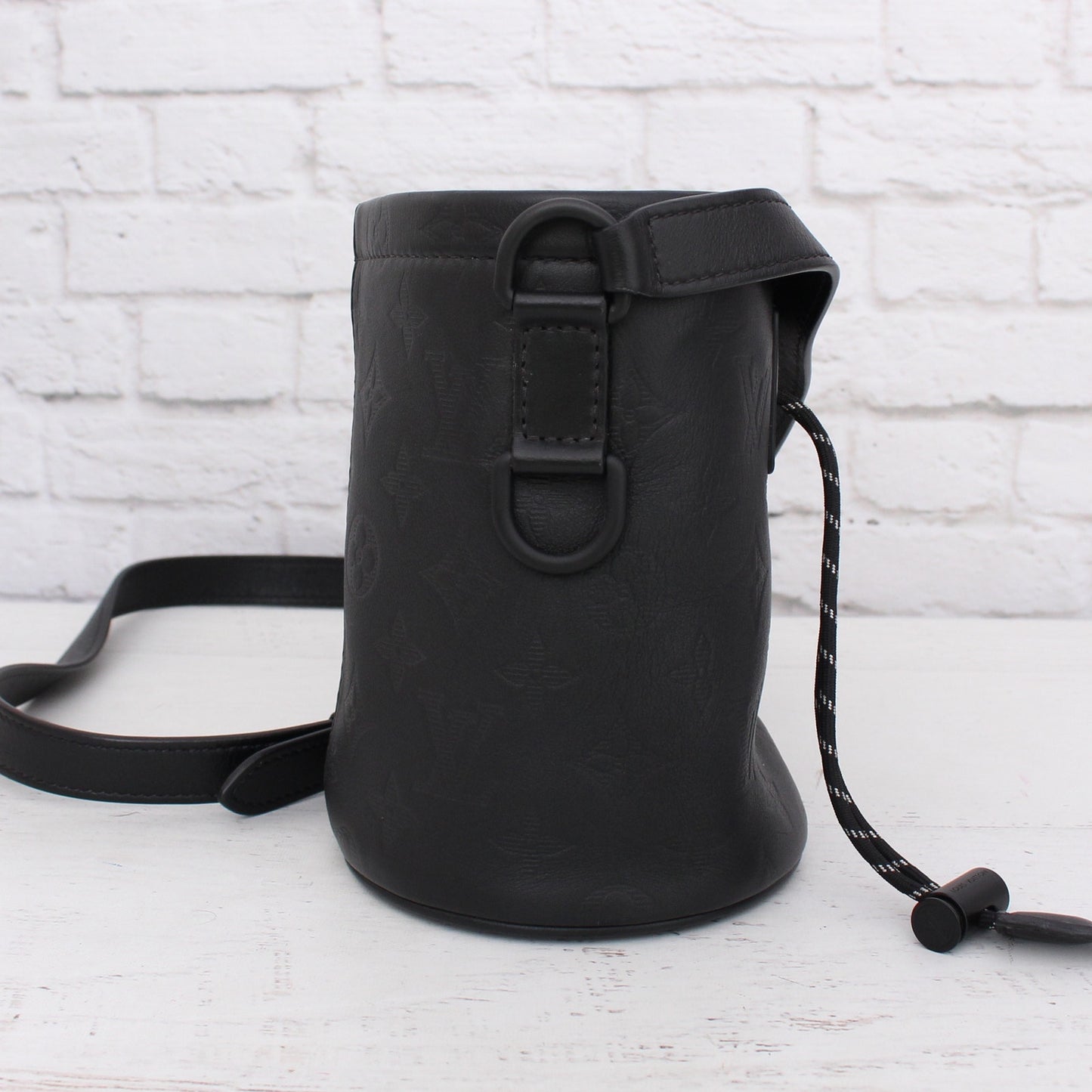 Louis Vuitton Chalk Nano Bucket Bag Monogram Shadow Leather Crossbody A4283