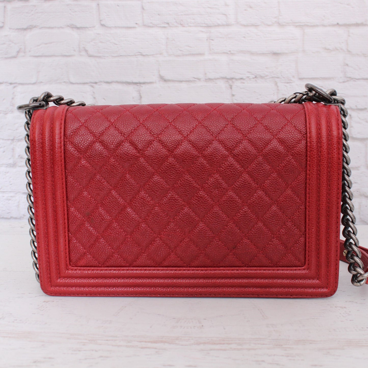 Chanel Boy Bag Burgundy Caviar Leather Shoulder Bag Handbag Purse A4938