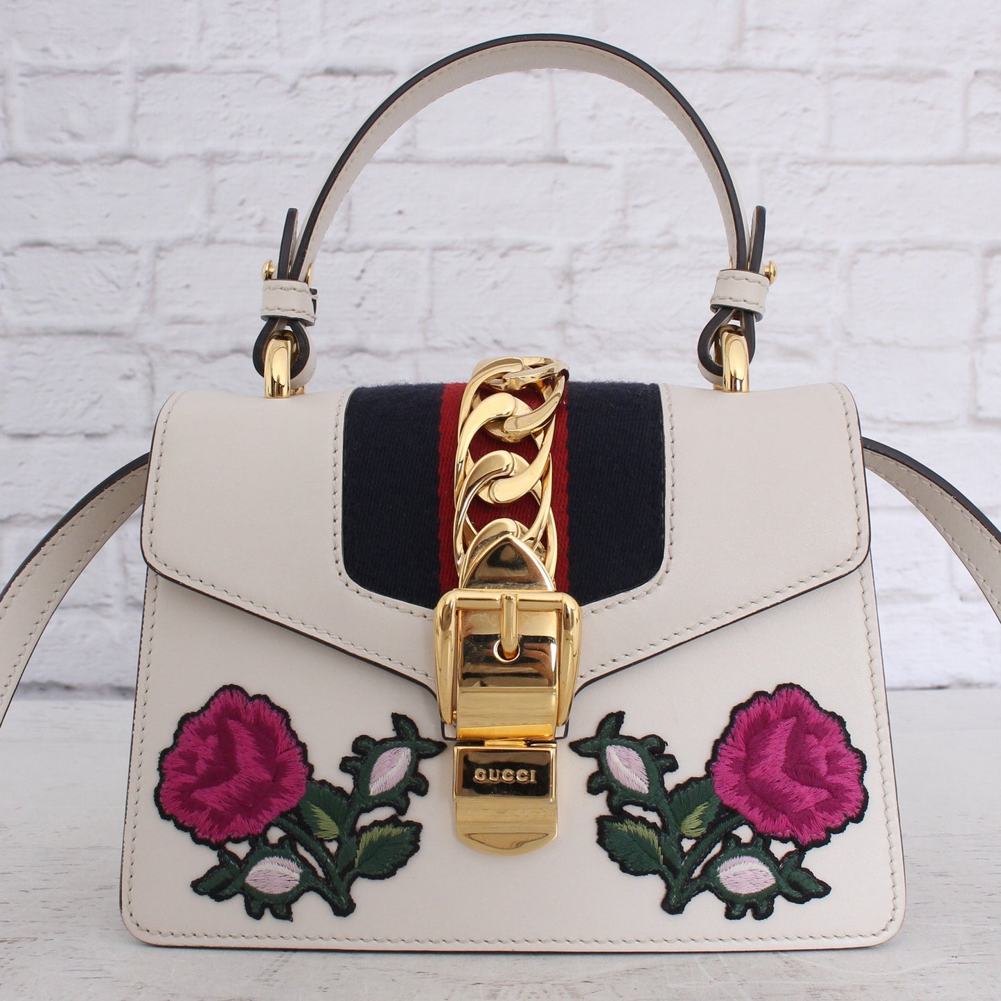 Gucci Mini Sylvie White Floral Crossbody Small