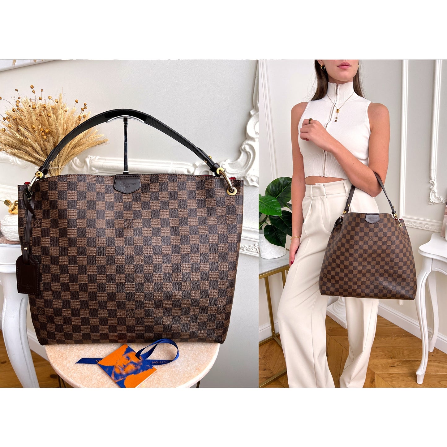 Authentic Louis Vuitton Graceful GM Damier Ebene Tote Shoulder Bag