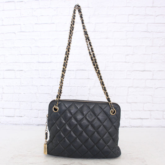 Chanel Timeless Quilted Lambskin Black Leather Shoulder Handbag Purse A424