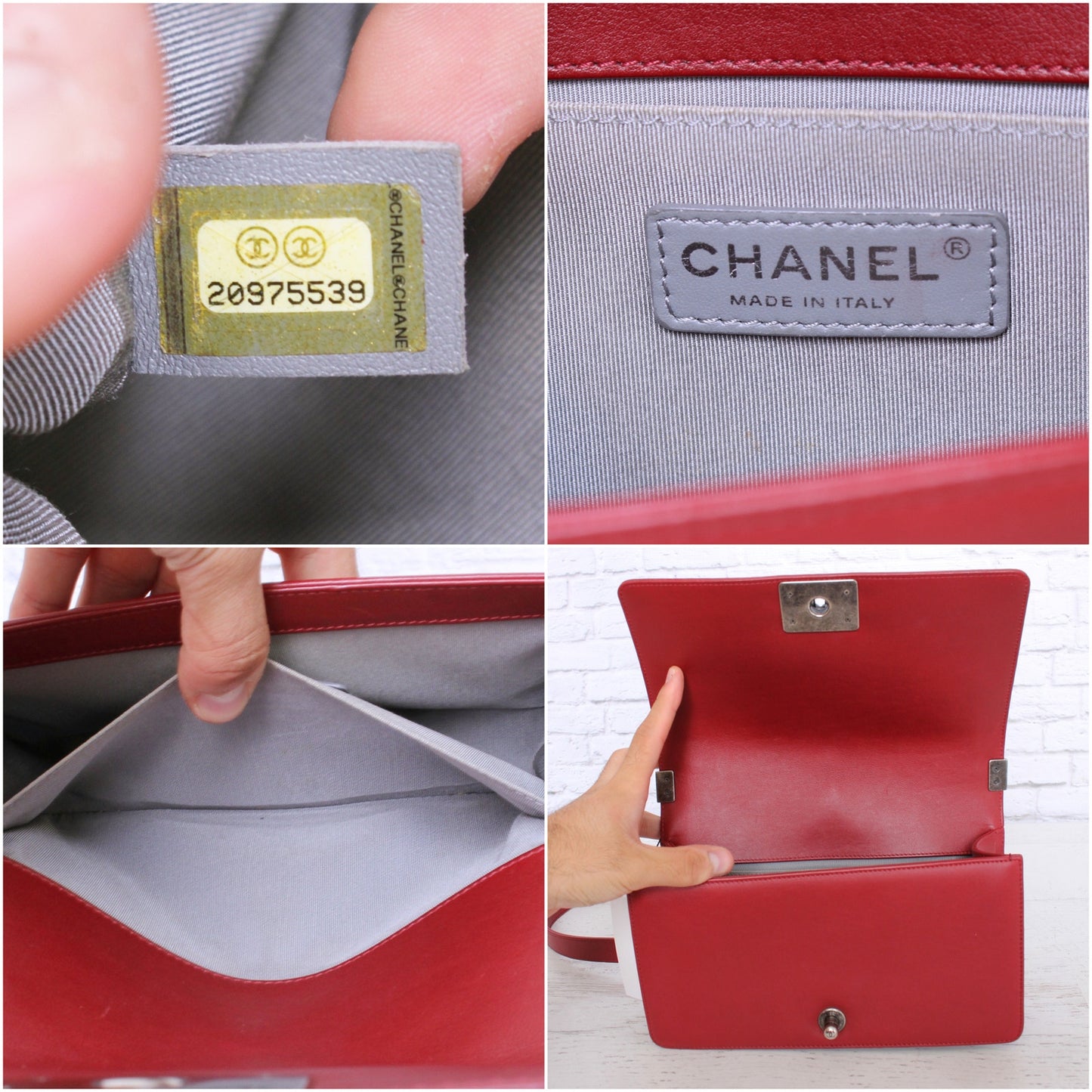 Chanel Boy Bag V Stitch Red Calfskin Leather Shoulder Bag Handbag Purse A4736