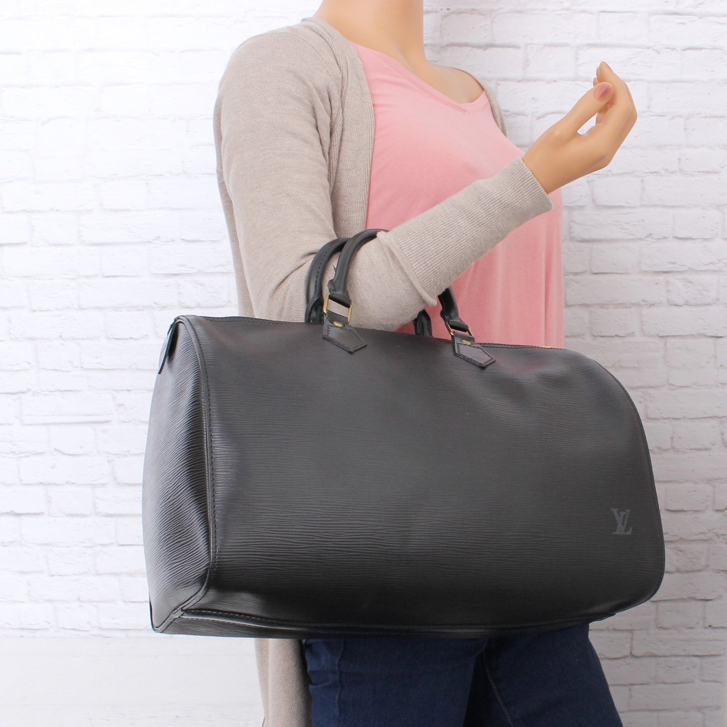 Louis Vuitton Speedy 35 Black Epi Satchel Purse Handbag Large Tote Boston A5367