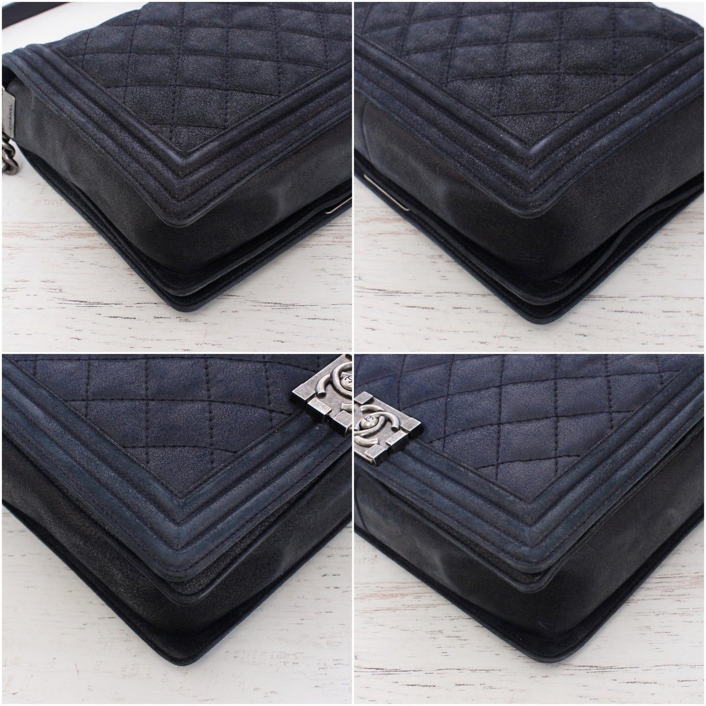 Chanel Boy Bag Navy Calfskin Leather Shoulder Crossbody Handbag Purse A4574
